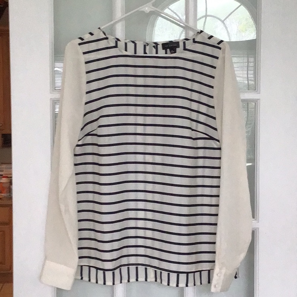 5/$20 The Limited size M navy/cream long sleeve blouse w/stripe variation.